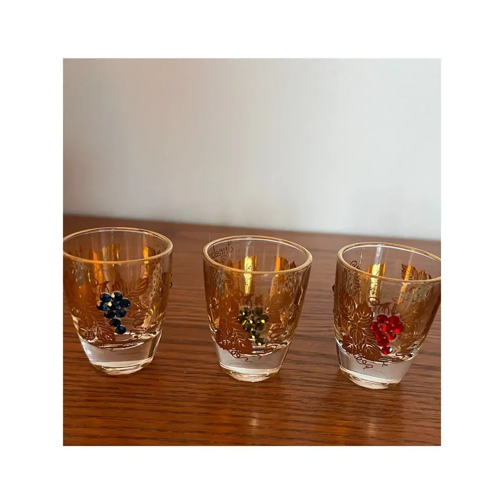Vintage MCM Innsbruck Shot Glasses - 22k Gold Filigree/Raised Grapes - Set of 6